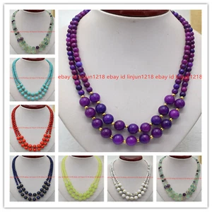 Collana perle gemme rotonde giada multicolore 2 righe 6 mm 10 mm nuova moda 17-18" - Foto 1 di 19