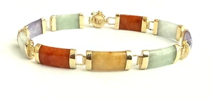 Armband 14 Karat Gelbgold mehrfarbig Jadeit Cabochons - Bild 1 von 5