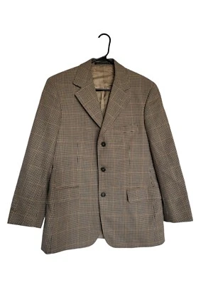 Abrigo Marks and Spencer Beige a Cuadros 100% Lana Muesca Solapa Sencillo Pecho Foto 1 de 4