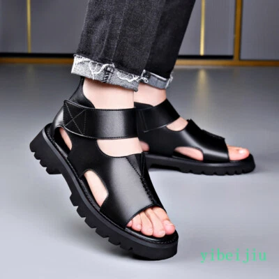 Men's High Top Roman Open Toe Sandals Boots Leather Shoes Comfort Beach Holiday - Image 1 of 4