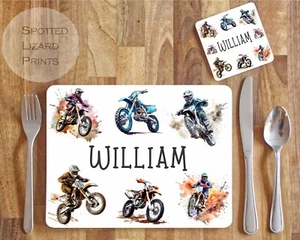 Personalisiertes Motorcross Tischset und Untersetzer Set, Kinder Geschirrset, Motorrad Gi - Bild 1 von 5