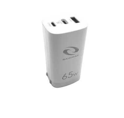 Adaptador de parede de alimentação RAIDMAX 65W GaN rápido carregador rápido 3 portas USB-C QC PD 3.0 - Imagem 1 de 3