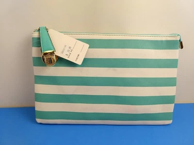 Cartera sin asas New Era of Style extendida blanca verde azulado a rayas Foto 1 de 4