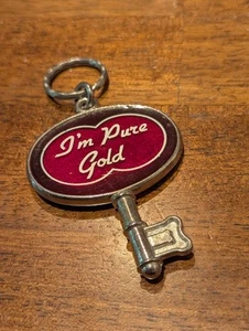 Rare 3" Vintage I'm Pure Gold Mirror Keychain Skeleton Key Shaped Ring 1960s - Picture 1 of 2