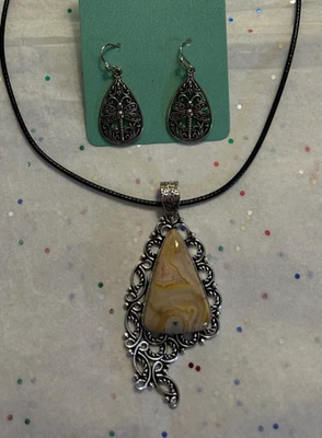 Pingente de pedra preciosa prata 925 com jaspe com brincos de libélula - Imagem 1 de 4