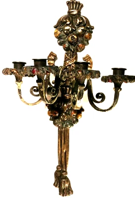 Aplique masivo de 4 brazos E F Caldwell bronce flores de frutas muy temprano Foto 1 de 4