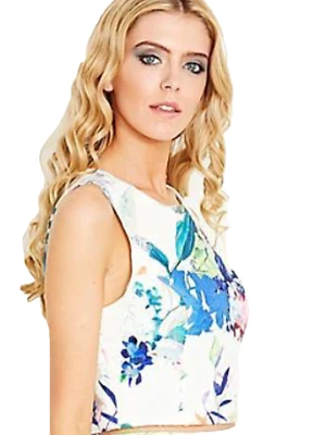 Lipsy  VIP Size 18 Floral Print Crop TOP Lace Shoulders Party Summer £55 - Image 1 of 4