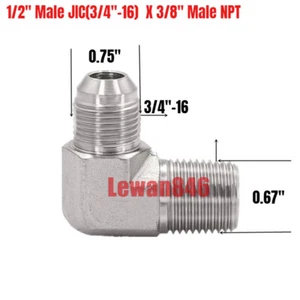 Hydraulic 37° Flare To 90° Pipe Adapter 1/2" Male JIC(3/4"-16) X 3/8" Male NPT - Picture 1 of 1