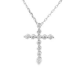 1 Carat Moissanite Sterling Silver Cross Pendant with Chain Necklace - Picture 1 of 2