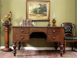 ANTIQUE COLONIAL CEDAR 4 DRAWER DESK /WRITING TABLE ~ LEATHER BLOTTER Mid 1800s - Picture 1 of 16