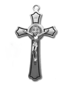†ST BENEDICT MEDAL/CRUCIFIX: 8" Nickel Silver Wall Cross – Catholic Sacramental - Picture 1 of 3