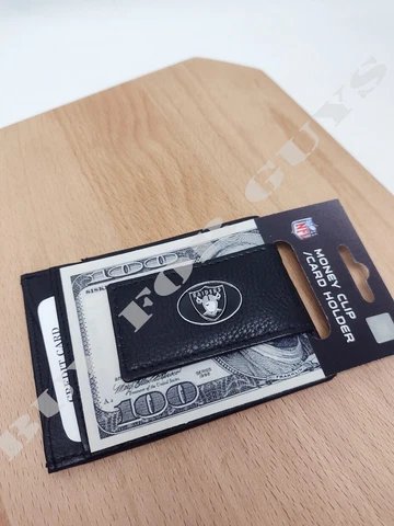 Oakland Raiders NFL Black Leather Money Clip Wallet - Magnetic Wallet Cover