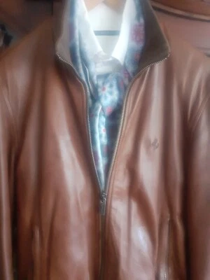 Men's FERRARI Brown Trimmed Leather Bomber Jacket US42-44 IT52-54 L-XL - Image 1 of 4