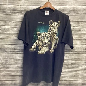 Vintage Alaska Shirt Herren XL schwarz TULTEX Schnee Tiger Grafik Natur Tee 90s - Bild 1 von 9