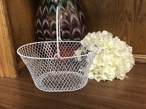 White Wire Metal Basket holder display Cottagecore Farm Lodge Country Cottage Cover