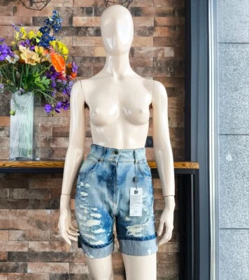 Pantalones Cortos Denim Dolce&Gabbana Vintage Con Decoración Desgarrada Nuevos con Etiqueta Talla 26/XS Foto 1 de 4