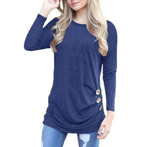 Women fall tops t-shirt Crewneck pull over long sleeve loose tops basic casual - Picture 1 of 13