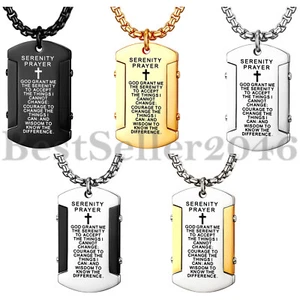 Men Women Cross English Bible Verse Prayer Dog Tag Pendant Steel Necklace 22" - Picture 1 of 23