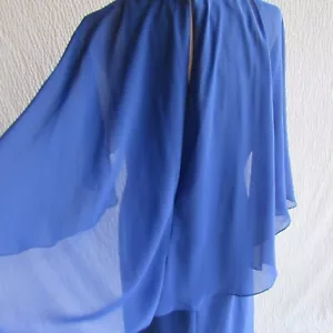 Royal Blue Evening Dress 10 Mother Bride Formal Cape Layered Look Fairy Flowy - Picture 1 of 19