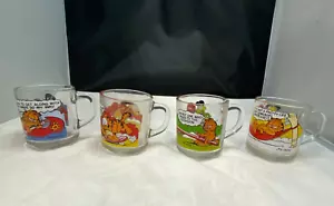 Lot 4 Vtg 1978 McDonald's GARFIELD & ODIE Glass Mugs JIM DAVIS Cartoon Complete - Picture 1 of 9