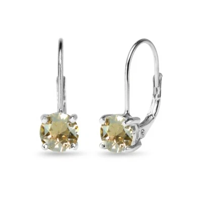 Sterling Silver Gold Round-cut Leverback Earrings Made with European Crystals  - Image 1 of 3