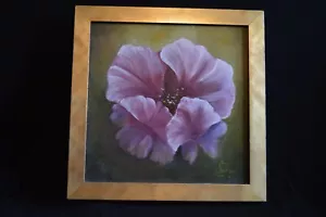 2015 Extreme Nahaufnahme einer Blume einzelne Blüte Ölgemälde gerahmt 14 Zoll Quadrat - Bild 1 von 4
