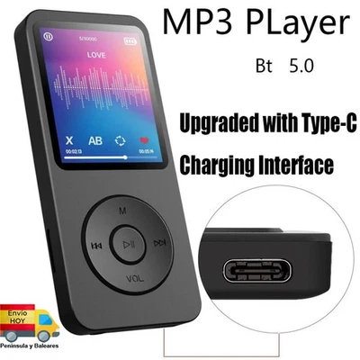 REPRODUCTOR MP3 MP4 CON BLUETOOTH RADIO FM GRABADORA BATERIA TARJETA MICRO SD - Imagen 1 de 4