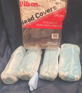 Vintage Golf Club Head Covers - Fuzzy Light Blue Plush Style NOS Opened For Pics - Picture 1 of 9