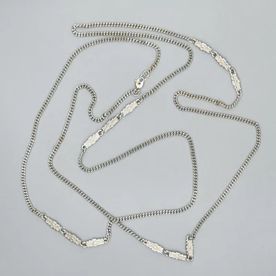 Colar corrente vintage Monet tom prata geométrico barra elo estação 52" - Imagem 1 de 4