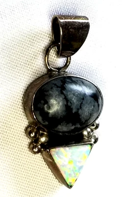 Colgante de plata de ley 925 colorido ópalo de fuego Gabru jaspe para collar 1,25" Foto 1 de 4