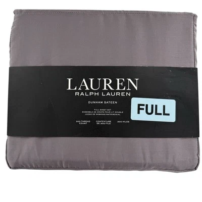 Ralph Lauren Dunham Sateen Full Sheet Set Charcoal Grey Farmhouse Chic Cottage - Image 1 of 4