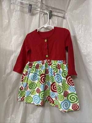 Vestido Kelly's Niños Talla 2 Rojo Navidad Azul Verde Rojo Patrón Remolinos Foto 1 de 4