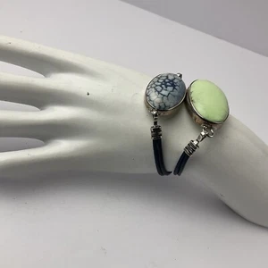 2 Armband Set Grün Türkis & Blau Drachen Ader Achat Sterling Lünette Set 6,5 - Bild 1 von 24