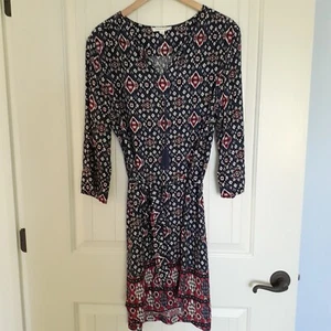 beachlunchlounge Riley 3/4 Sleeve Dress w/Tassel Tie & Self Belt Blue Size L - Picture 1 of 11