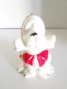 1980s VTG 3.5" High White Ceramic Dog & Bone Christmas Ornament Hamilton Gifts - Picture 1 of 7