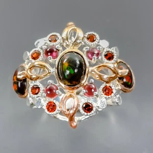  Natural Black Opal Ring 925 Sterling Silver Size 7 /B-R3112 - Picture 1 of 5