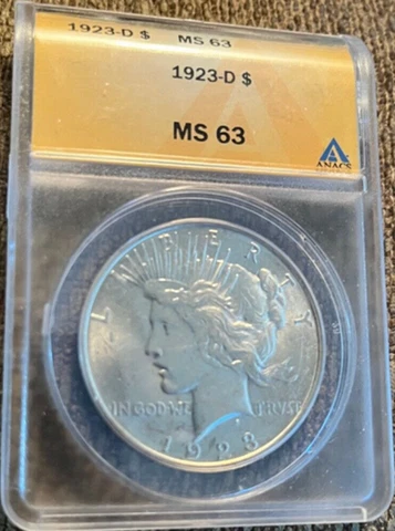 1923-D 1$ SILVER PEACE DOLLAR BLAST WHITE ANACS CHOICE BU MS-63 HIGHEST-GRADES Cover