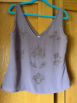 Siguiente Impresionante blusa con cuentas/lentejuelas, talla 16, ¡en muy buena condición! Foto 1 de 4