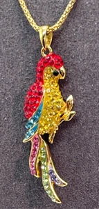 Neclace 925 Silver with Yellow Gold Plating Multi-Color Parrot. 24" Chain Italy - Picture 1 of 8