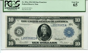 FR 951a 1914 $10 San Francisco Federal Reserve Note 65 GEM NEW - Picture 1 of 1