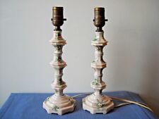 2 Antique Pink Milk Glass Table Lamps Hand Painted Floral Decor