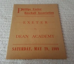 1909 Baseball Score Card EXETER vs. DEAN ACADEMY Exeter, New Hampshire N H  - Picture 1 of 6