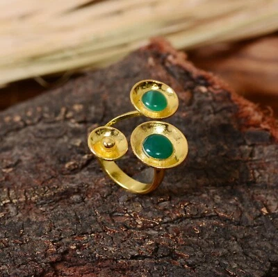 Anillo redondo de ónix verde chapado en oro hecho a mano joyería de todos los tamaños para regalo Foto 1 de 4