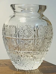 Bohemian Czech Crystal Vase Hand Cut Tall Flower Vase Queen Lace 6.25” Tall - Picture 1 of 12