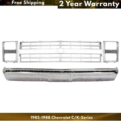 Front Bumper Chrome & Grille Assembly Kit For 1985-1988 Chevrolet C/K-Series Foto 1 de 4