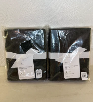 Paquete de 2 Pottery Barn European PINO Lino Algodón Waffle Tejido Euro Sham Naturaleza Nuevo con Etiquetas Foto 1 de 4