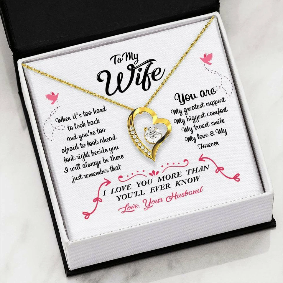 Husband To Wife My Support Comfort Smile Message Card + Heart Pendant Necklace - Image 1 of 1