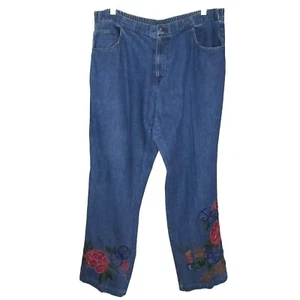 Boho bestickt Blumen Jeans Damen Plus 14W Gummibund Denim Hippie Artsy - Bild 1 von 14
