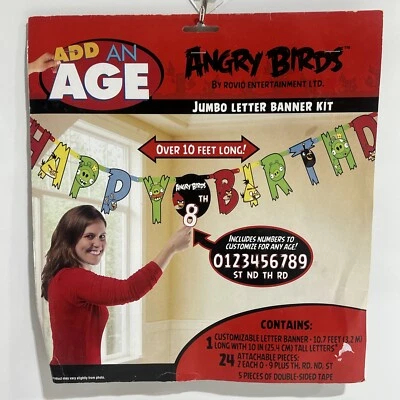ROVIO Angry Birds Add An Age Jumbo Letter Banner Kit Birthday Banner NIP OVER 10FT
