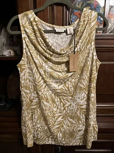 Christian Siriano Mustard Yellow Gold Print 100% Linen Top Shirt L Large NWT - Picture 1 of 6